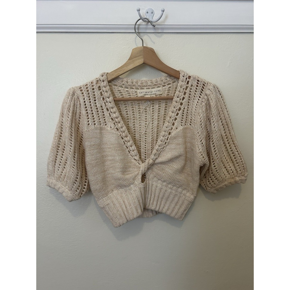 Saltwater Luxe Crochet Cream Cropped Sweater